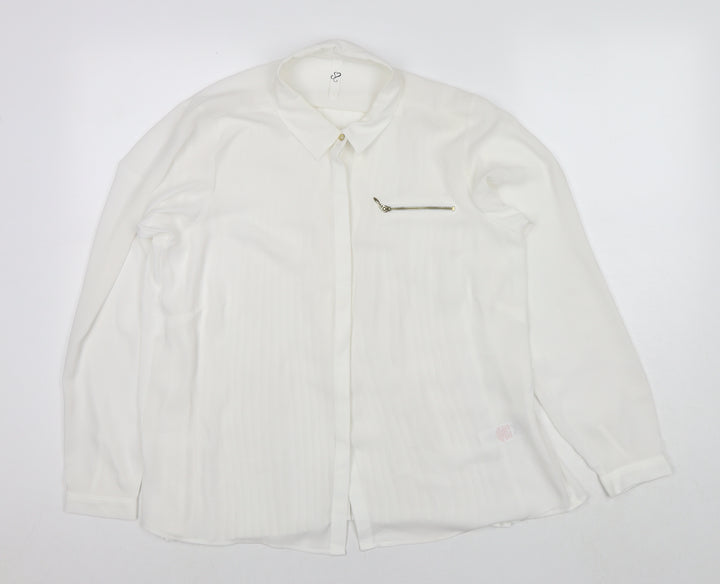 Arcadia Womens White Polyester Basic Button-Up Size 14 Collared