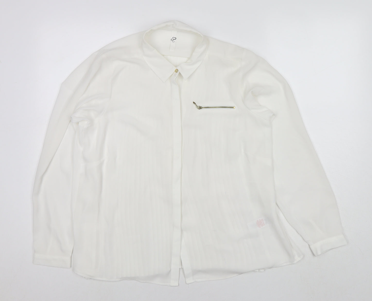 Arcadia Womens White Polyester Basic Button-Up Size 14 Collared