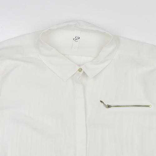 Arcadia Womens White Polyester Basic Button-Up Size 14 Collared