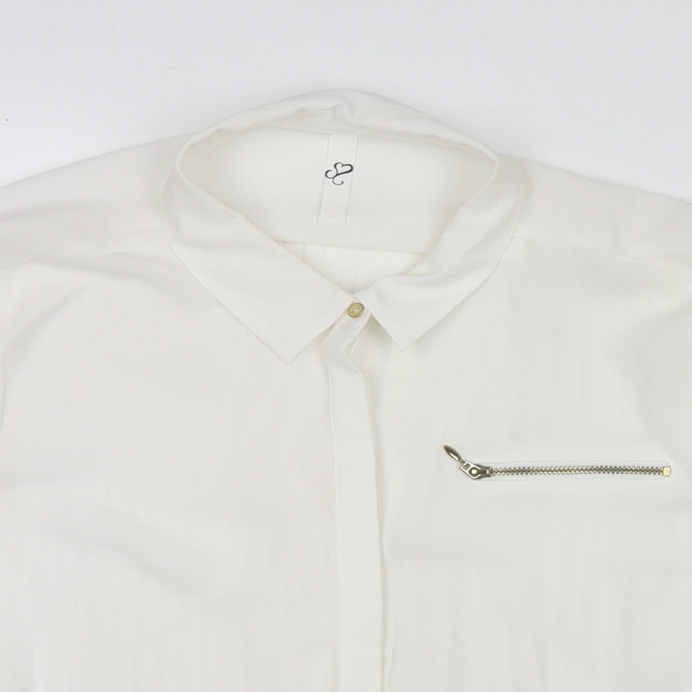Arcadia Womens White Polyester Basic Button-Up Size 14 Collared