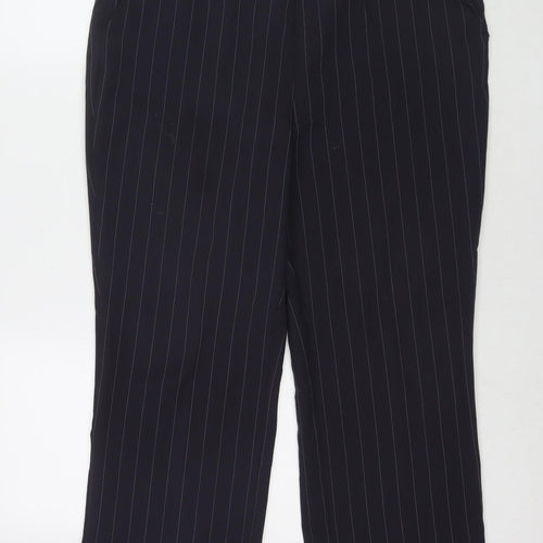 Bonmarché Womens Blue Striped Polyester Trousers Size 14 L26 in Regular