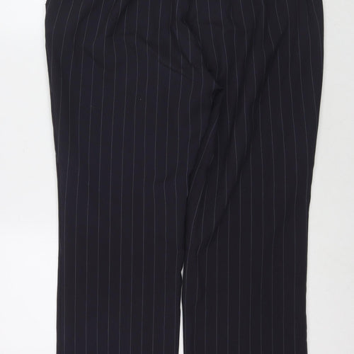 Bonmarché Womens Blue Striped Polyester Trousers Size 14 L26 in Regular