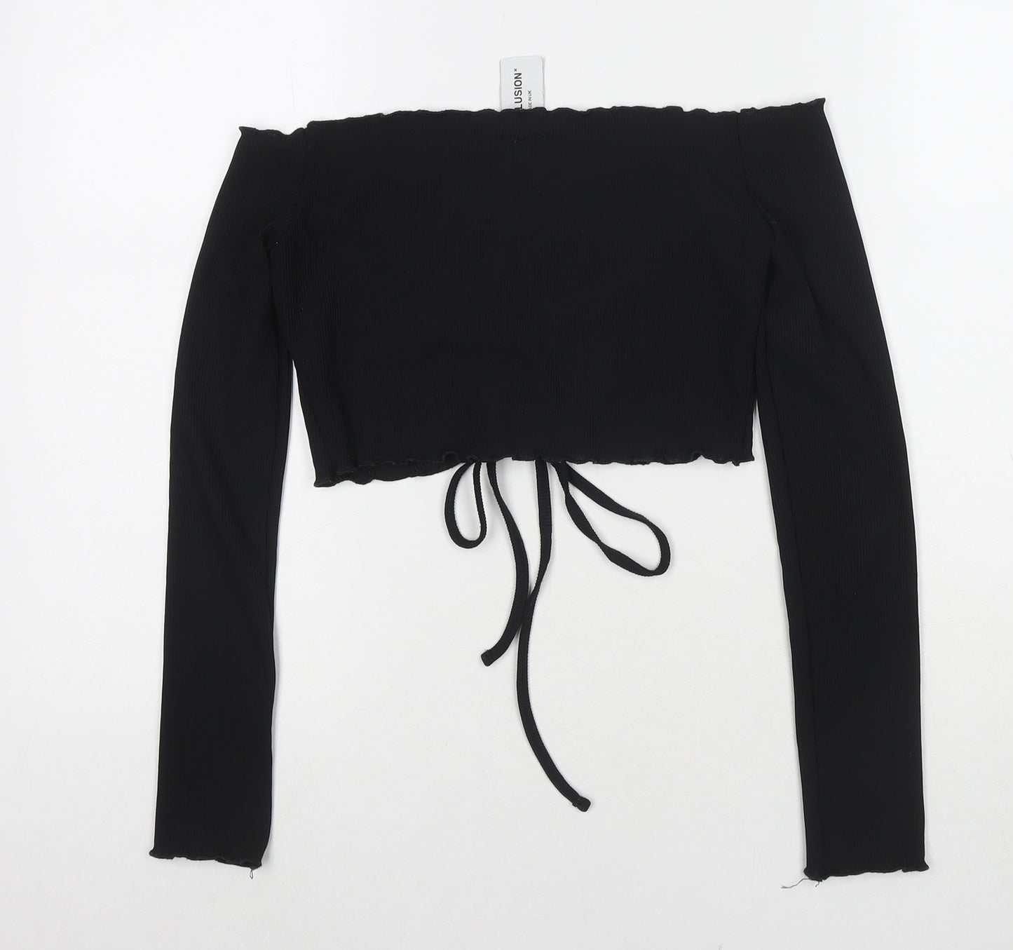 COLLUSION Womens Black Polyester Cropped T-Shirt Size 12 Off the Shoulder