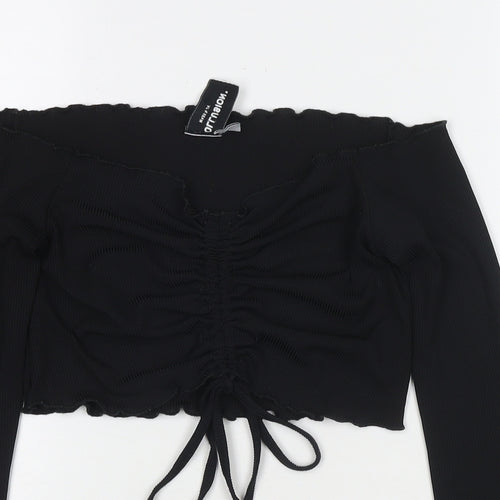COLLUSION Womens Black Polyester Cropped T-Shirt Size 12 Off the Shoulder