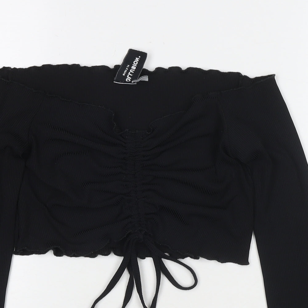 COLLUSION Womens Black Polyester Cropped T-Shirt Size 12 Off the Shoulder