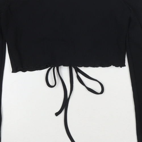 COLLUSION Womens Black Polyester Cropped T-Shirt Size 12 Off the Shoulder