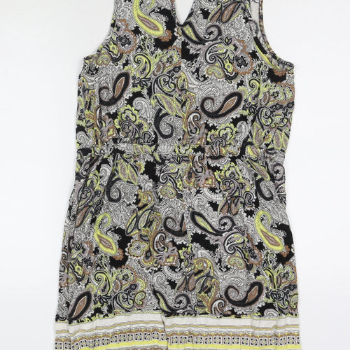 H&M Womens Multicoloured Paisley Viscose Tank Dress Size S Scoop Neck Button