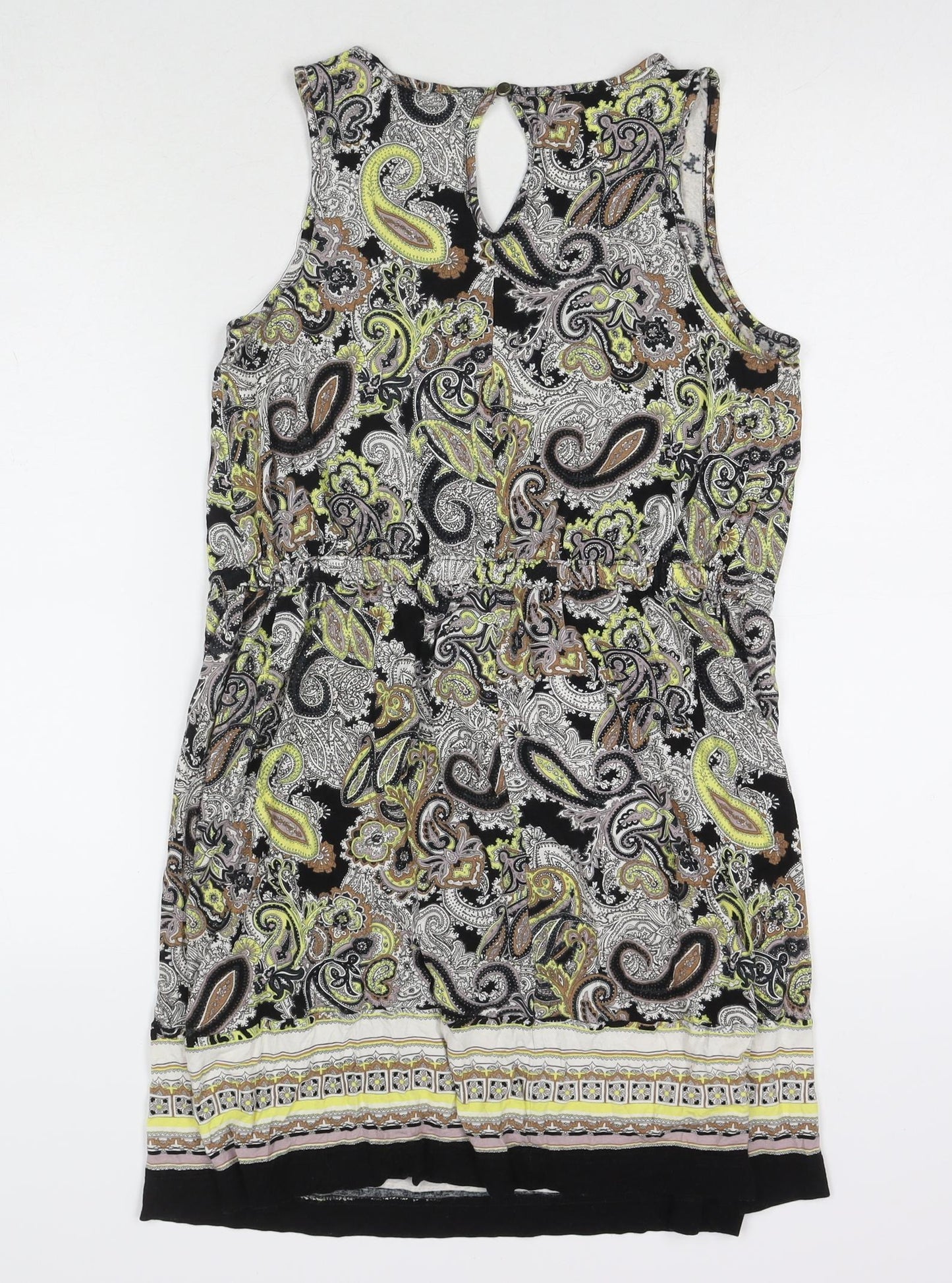 H&M Womens Multicoloured Paisley Viscose Tank Dress Size S Scoop Neck Button