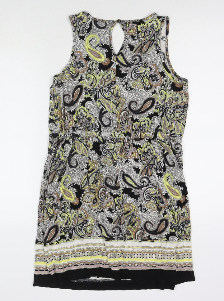 H&M Womens Multicoloured Paisley Viscose Tank Dress Size S Scoop Neck Button