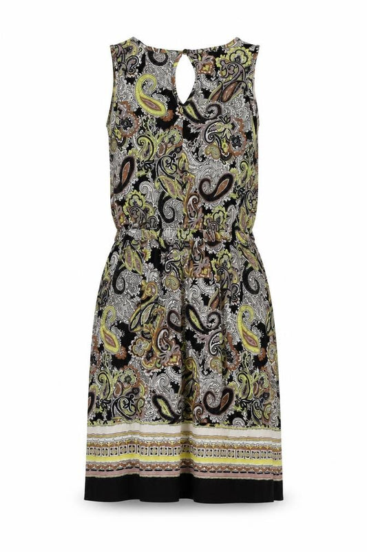 Front view of H&M women’s multicoloured paisley viscose tank dress, size S, scoop neck button