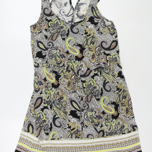 H&M Womens Multicoloured Paisley Viscose Tank Dress Size S Scoop Neck Button