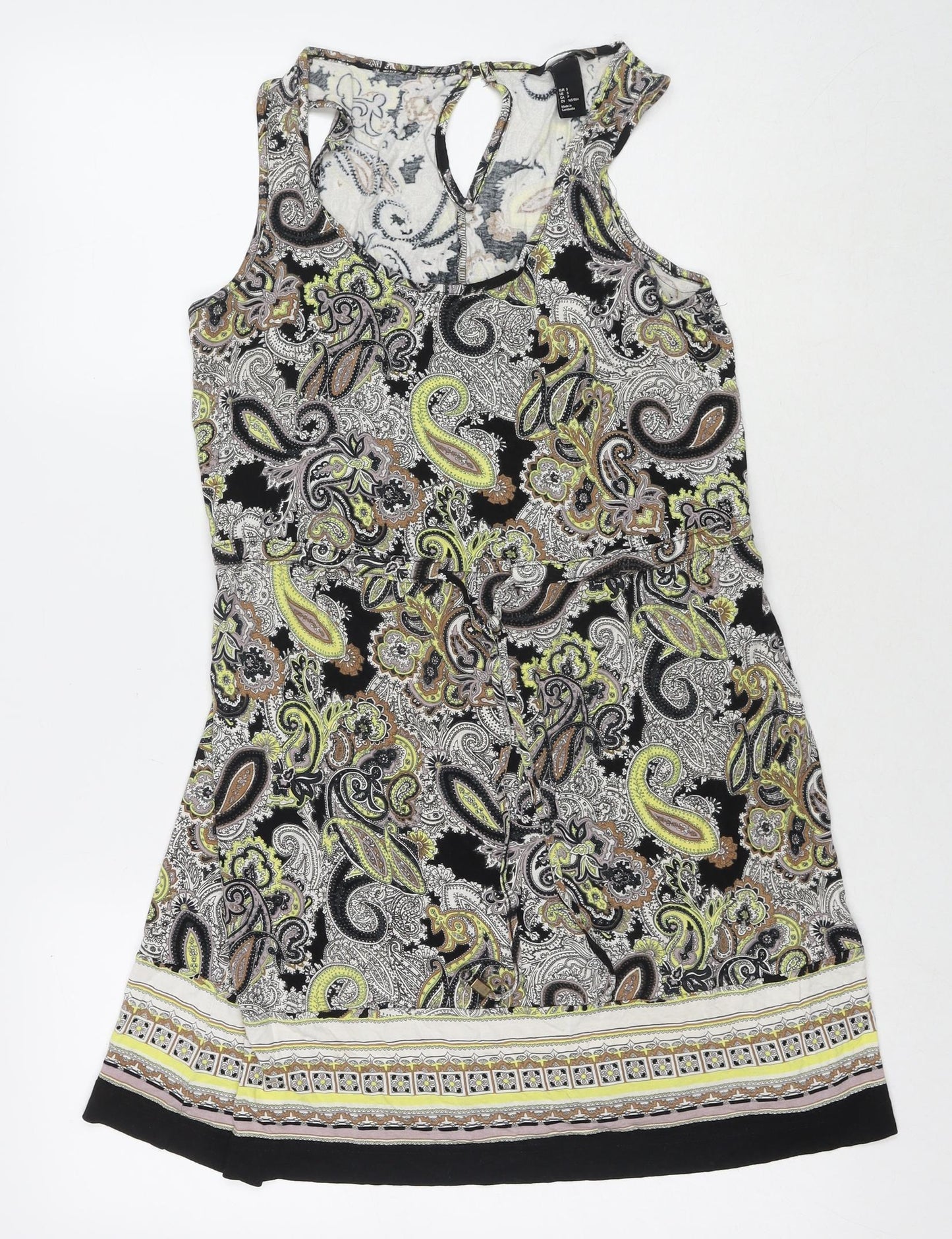 H&M Womens Multicoloured Paisley Viscose Tank Dress Size S Scoop Neck Button