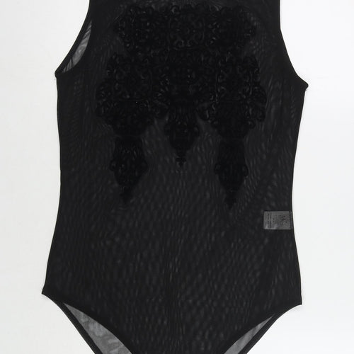 Quiz Womens Black Polyester Bodysuit One-Piece Size 14 Snap - Embraided Flowers