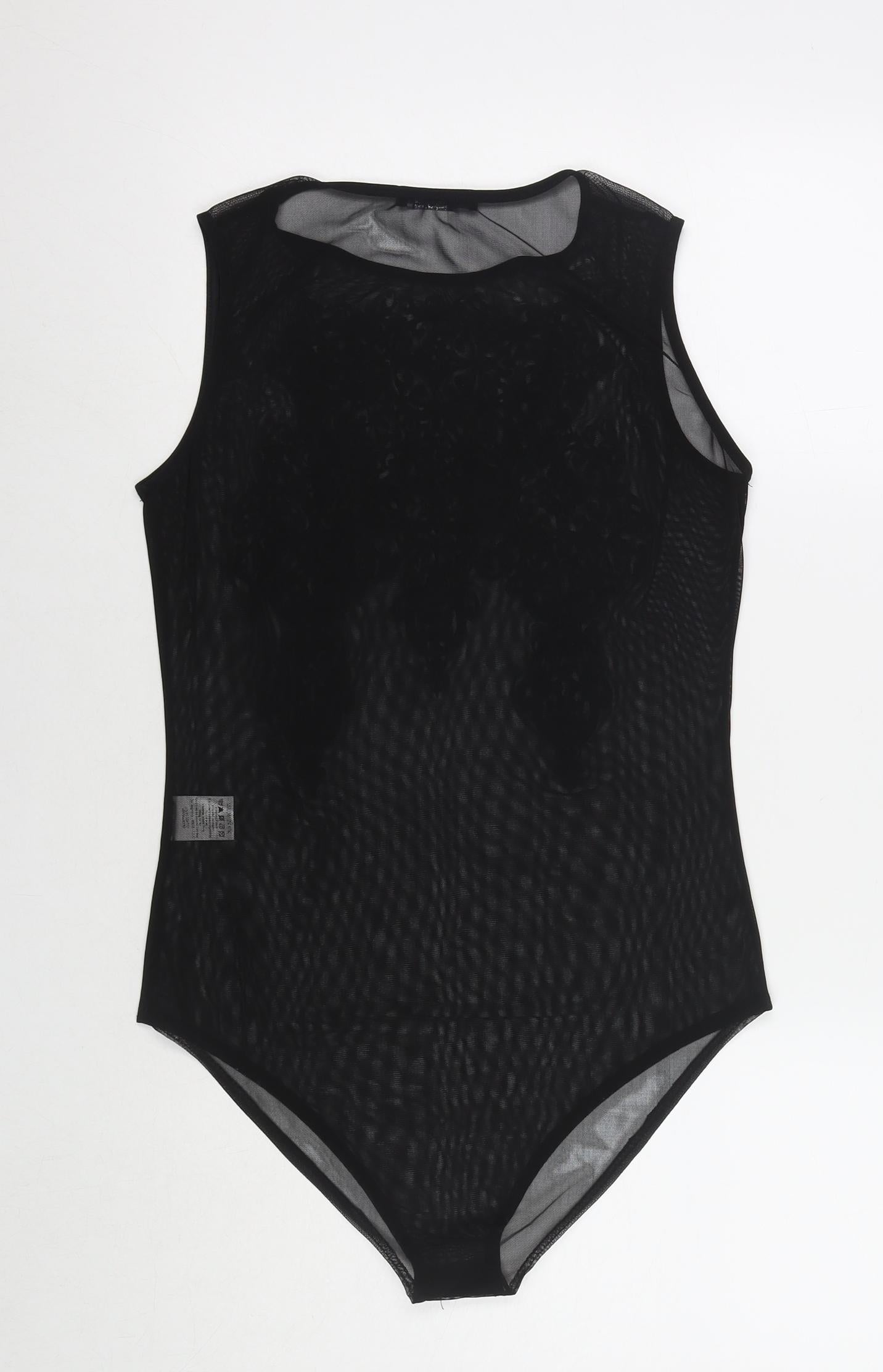 Quiz Womens Black Polyester Bodysuit One-Piece Size 14 Snap - Embraided Flowers