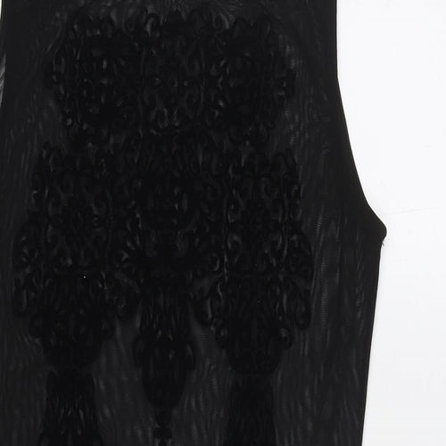 Quiz Womens Black Polyester Bodysuit One-Piece Size 14 Snap - Embraided Flowers