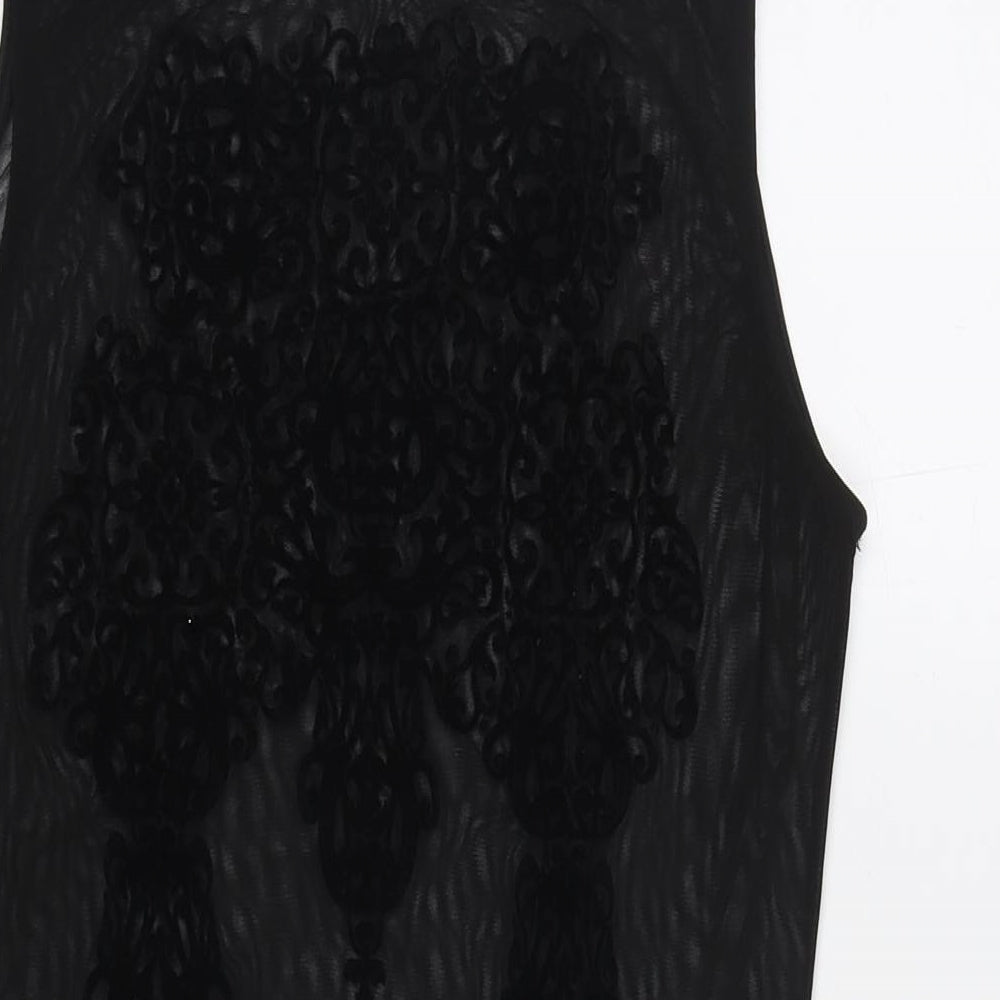 Quiz Womens Black Polyester Bodysuit One-Piece Size 14 Snap - Embraided Flowers