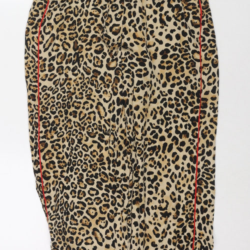 Topshop Womens Beige Animal Print Polyester Harem Trousers Size 6 L26 in Regular Drawstring
