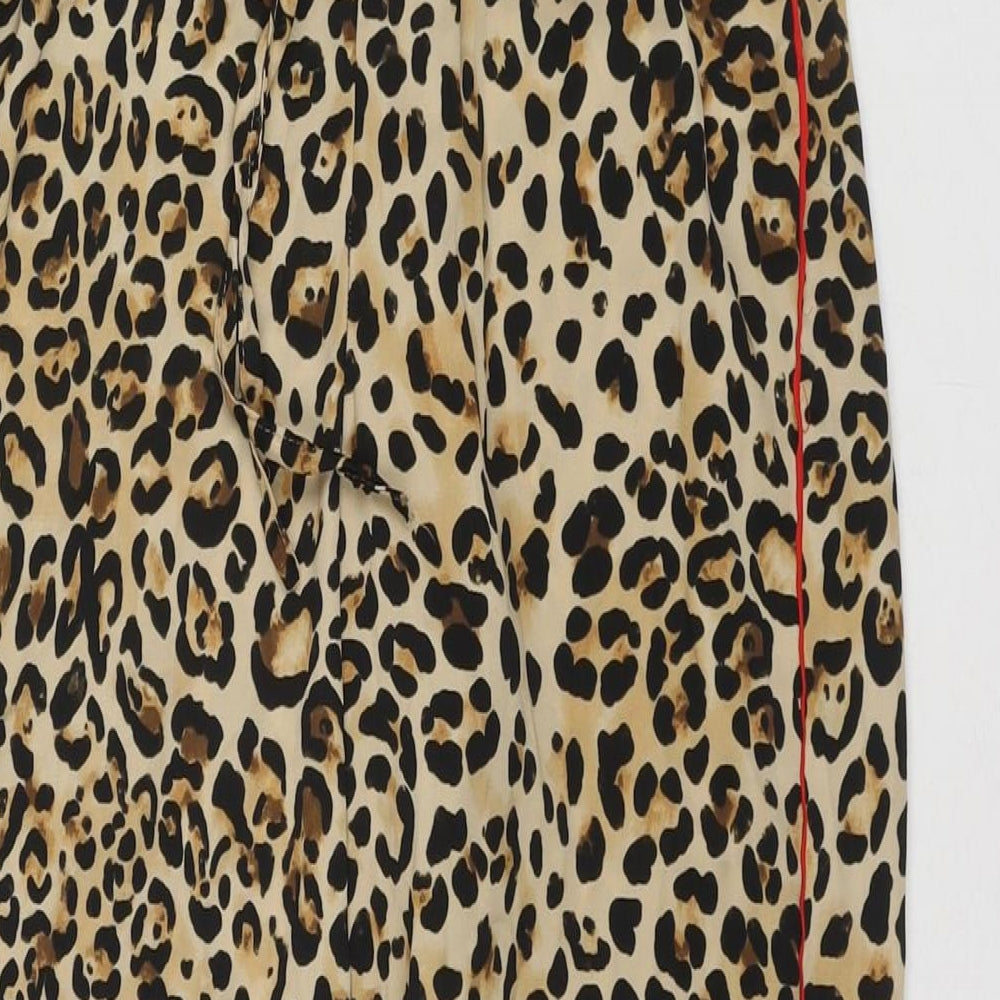 Topshop Womens Beige Animal Print Polyester Harem Trousers Size 6 L26 in Regular Drawstring