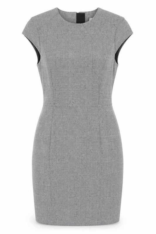 Front view of H&M women’s grey polyester a-line, size UK 8, round neck zip