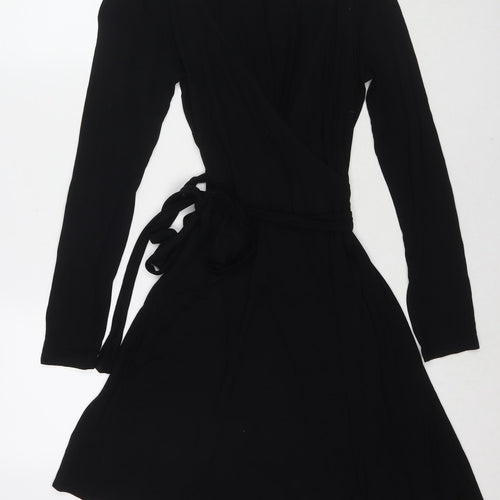 Zara Womens Black Polyester Blend Wrap Dress Size M V-Neck Tie