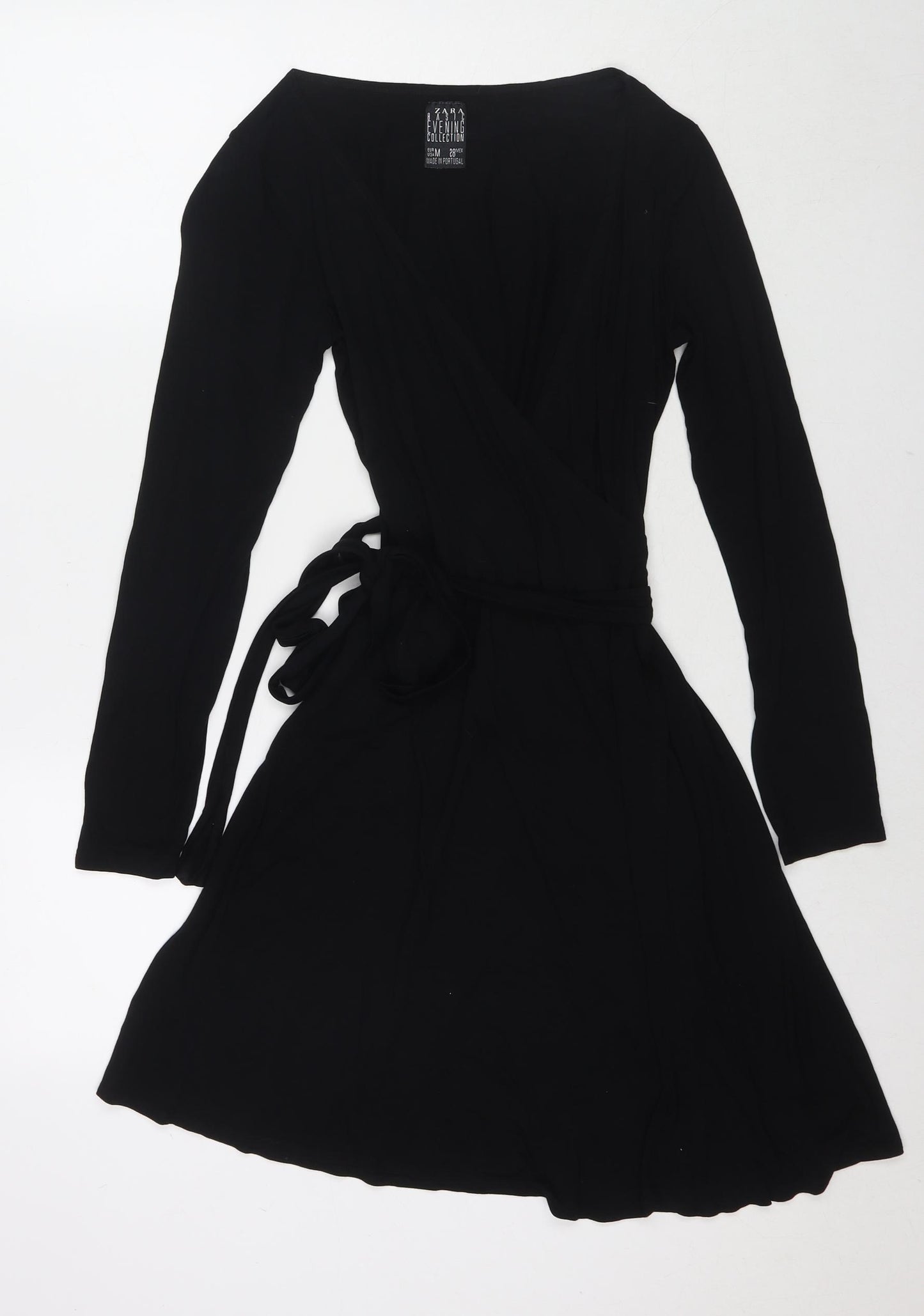 Zara Womens Black Polyester Blend Wrap Dress Size M V-Neck Tie