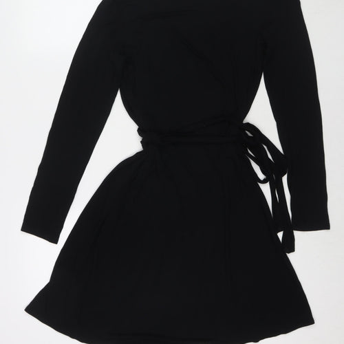 Zara Womens Black Polyester Blend Wrap Dress Size M V-Neck Tie