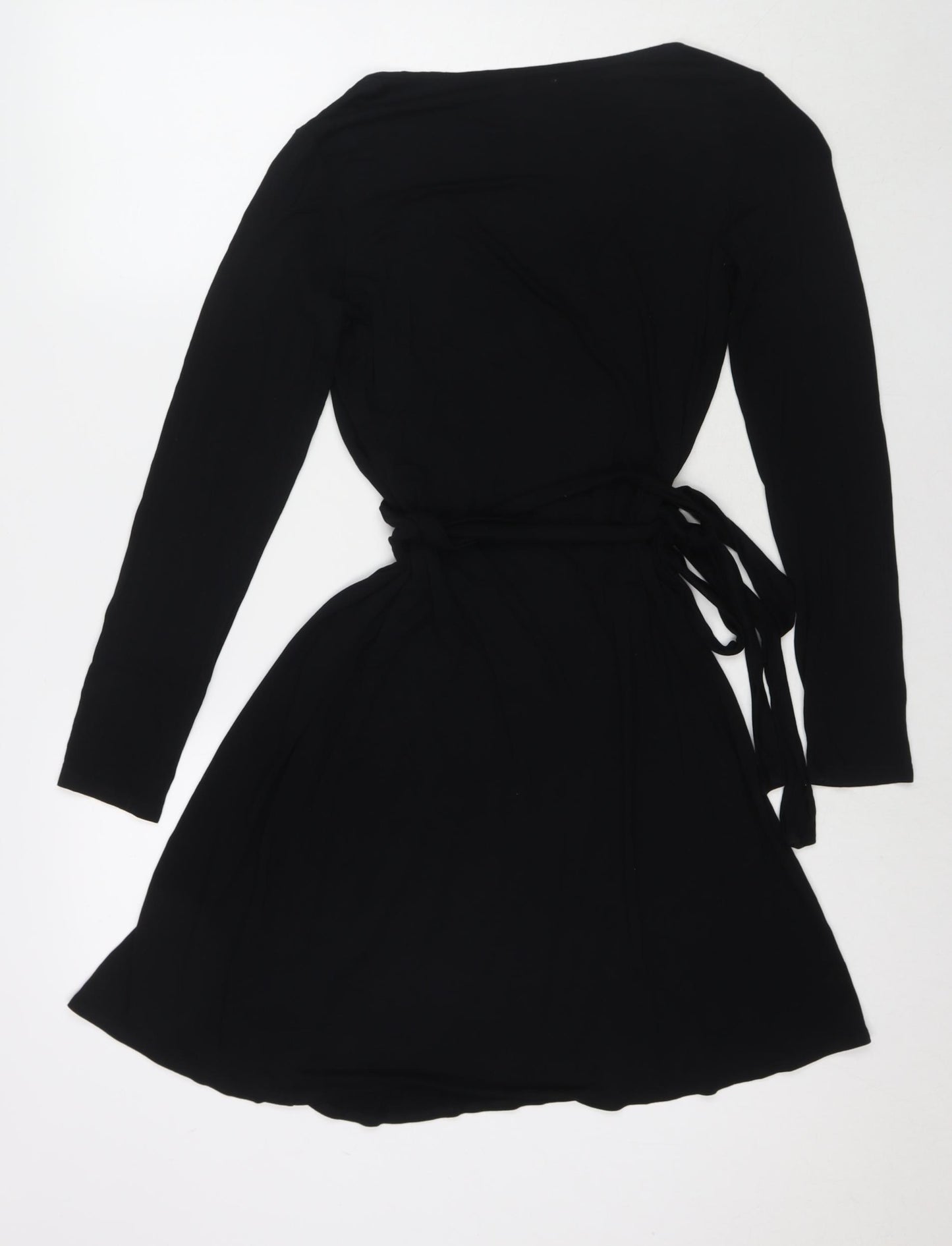 Zara Womens Black Polyester Blend Wrap Dress Size M V-Neck Tie