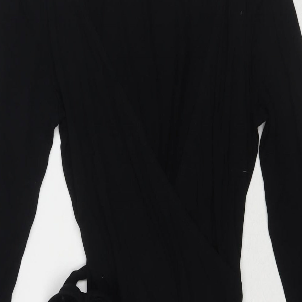 Zara Womens Black Polyester Blend Wrap Dress Size M V-Neck Tie