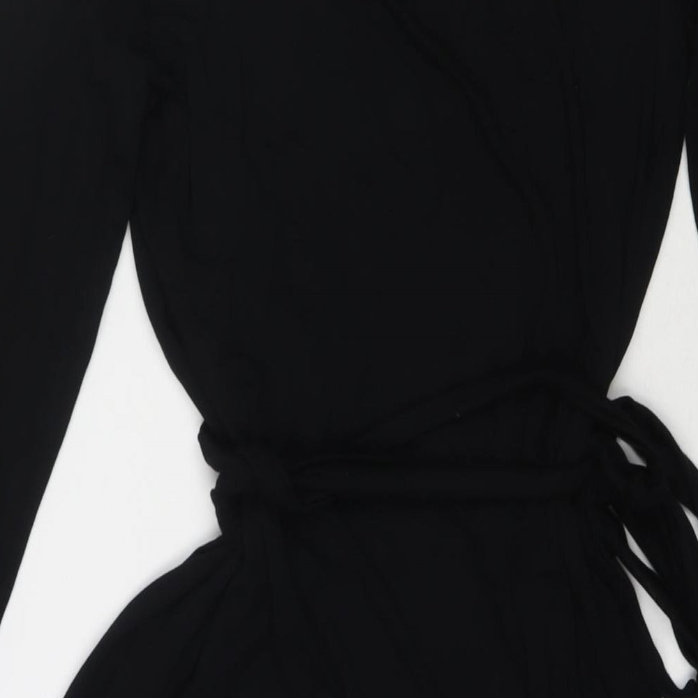 Zara Womens Black Polyester Blend Wrap Dress Size M V-Neck Tie
