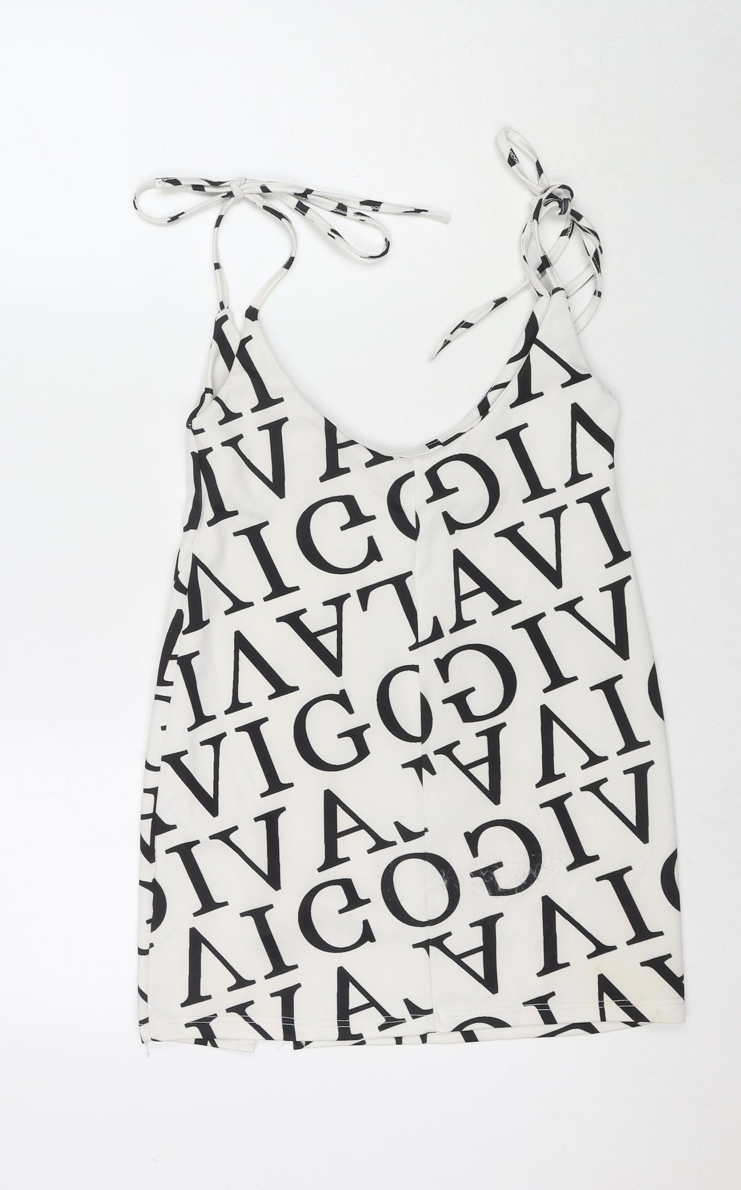 I SAW IT FIRST Womens White Geometric Polyester Mini Size M Round Neck Pullover - Letters
