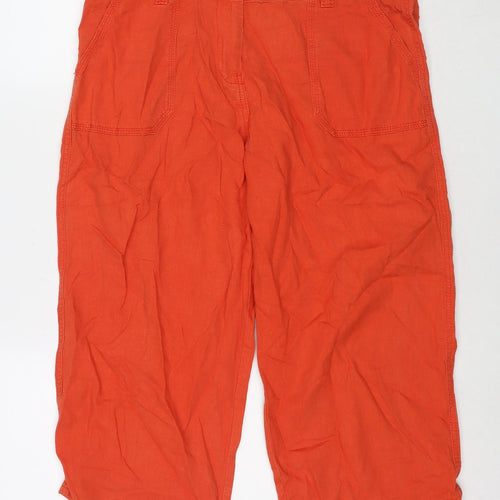 Marks and Spencer Womens Orange Linen Cropped Trousers Size 14 L20 in Regular Zip