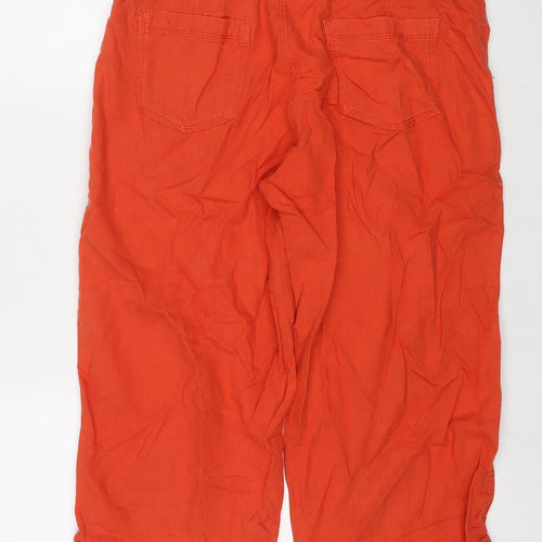 Marks and Spencer Womens Orange Linen Cropped Trousers Size 14 L20 in Regular Zip