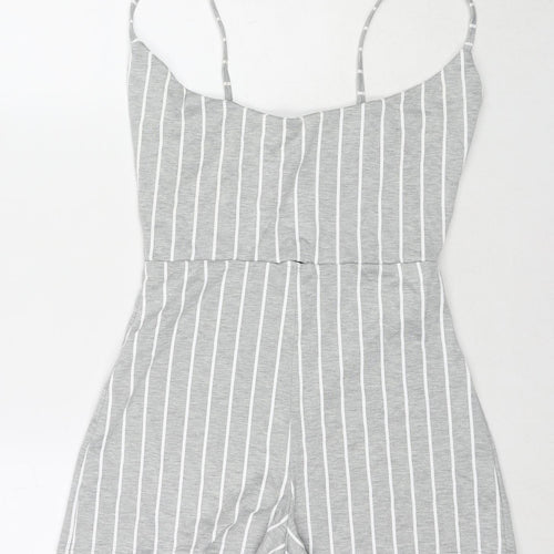 PRETTYLITTLETHING Womens Grey Striped Polyester Playsuit One-Piece Size 10 L3 in Pullover