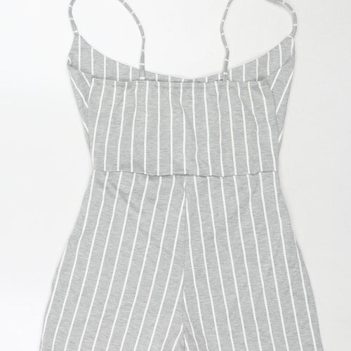 PRETTYLITTLETHING Womens Grey Striped Polyester Playsuit One-Piece Size 10 L3 in Pullover