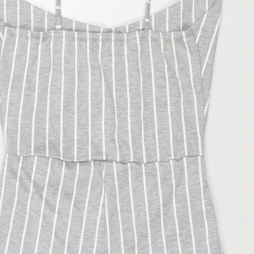PRETTYLITTLETHING Womens Grey Striped Polyester Playsuit One-Piece Size 10 L3 in Pullover