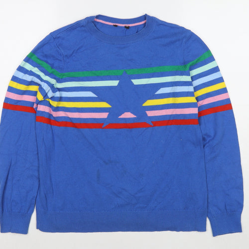 M&Co Womens Blue Round Neck Striped Acrylic Pullover Jumper Size 12 - Stars