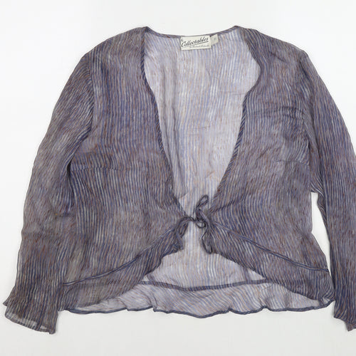 Richard Roberts Womens Grey Striped Polyester Wrap Blouse Size 12 V-Neck