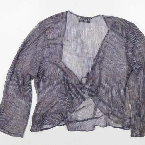 Richard Roberts Womens Grey Striped Polyester Wrap Blouse Size 12 V-Neck