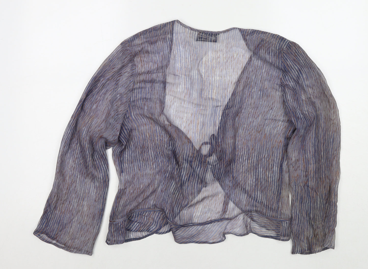 Richard Roberts Womens Grey Striped Polyester Wrap Blouse Size 12 V-Neck