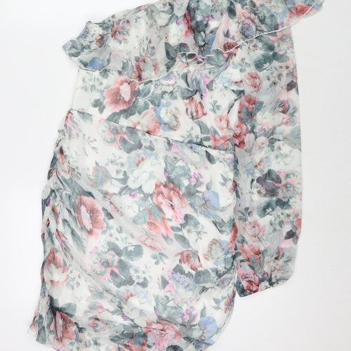 Quiz Womens Multicoloured Floral Polyester Bodycon Size 14 One Shoulder Zip