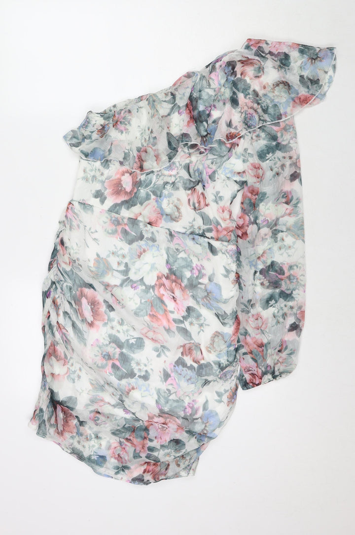 Quiz Womens Multicoloured Floral Polyester Bodycon Size 14 One Shoulder Zip
