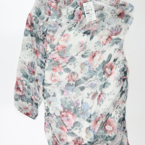 Quiz Womens Multicoloured Floral Polyester Bodycon Size 14 One Shoulder Zip