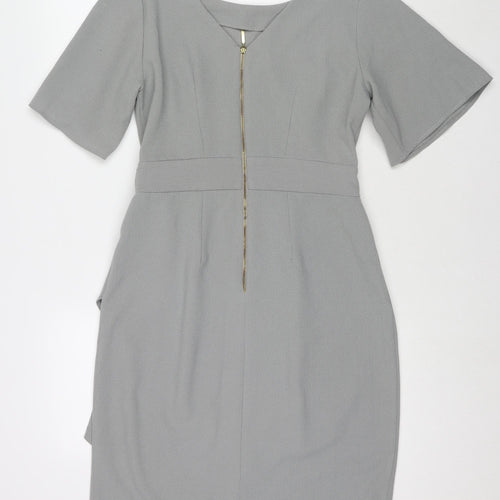 Closet Womens Grey Polyester A-Line Size 12 Round Neck Zip