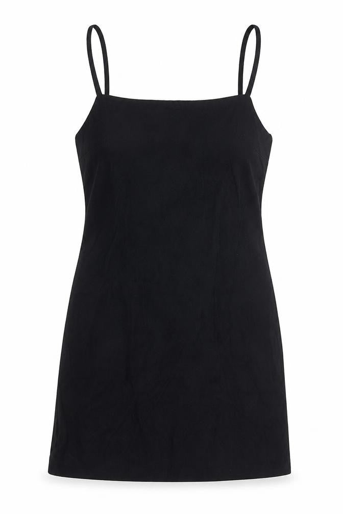 Front view of Zara women’s black cotton mini, size S, square neck zip