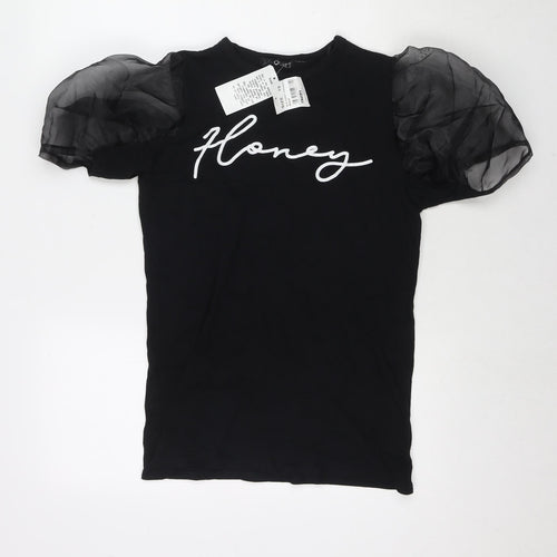Quiz Womens Black Cotton Basic T-Shirt Size 10 Scoop Neck - Honey