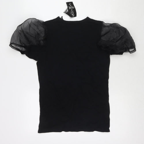 Quiz Womens Black Cotton Basic T-Shirt Size 10 Scoop Neck - Honey