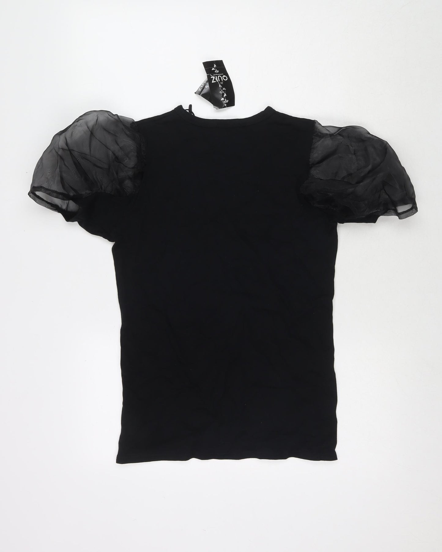 Quiz Womens Black Cotton Basic T-Shirt Size 10 Scoop Neck - Honey