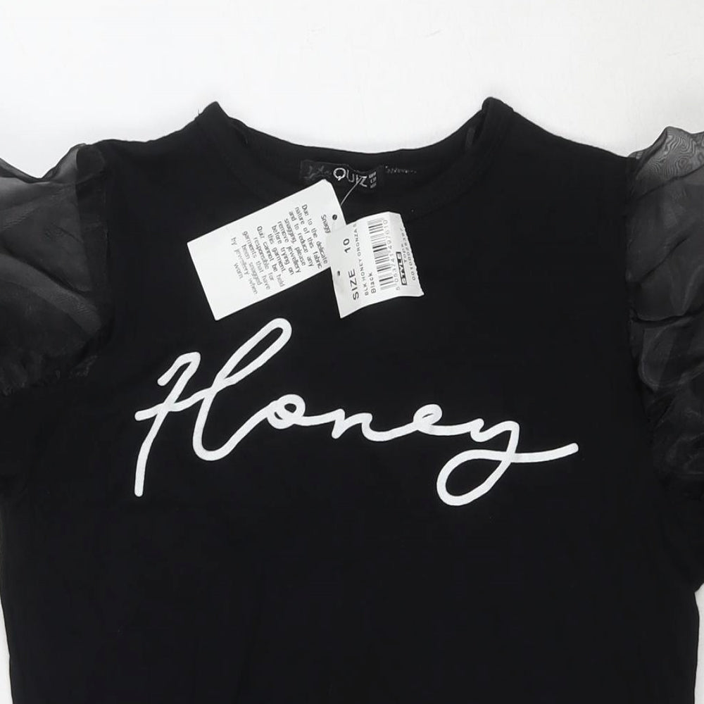 Quiz Womens Black Cotton Basic T-Shirt Size 10 Scoop Neck - Honey