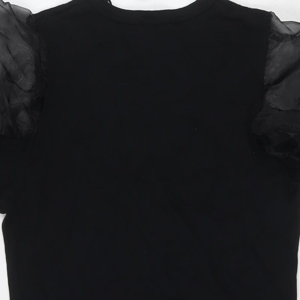 Quiz Womens Black Cotton Basic T-Shirt Size 10 Scoop Neck - Honey