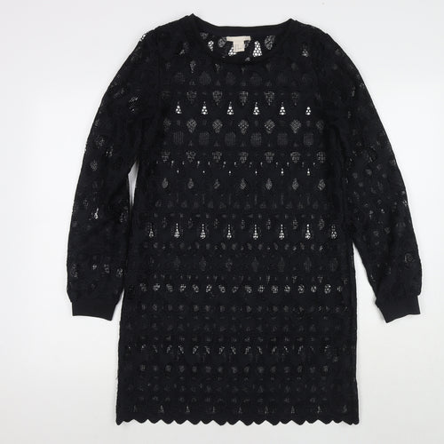 H&M Womens Black Cotton Jumper Dress Size 6 Round Neck Pullover